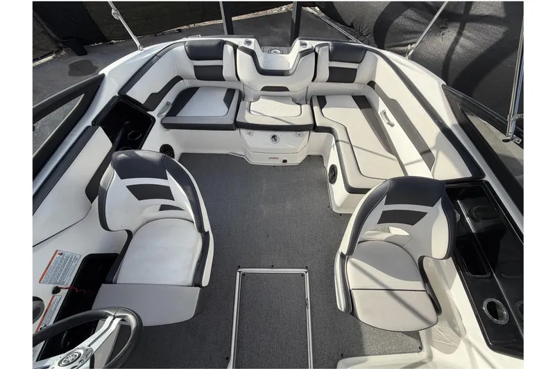 Slide: The Image of 2019 Yamaha Boats SX195 interior with sleek seating and modern design. - 62