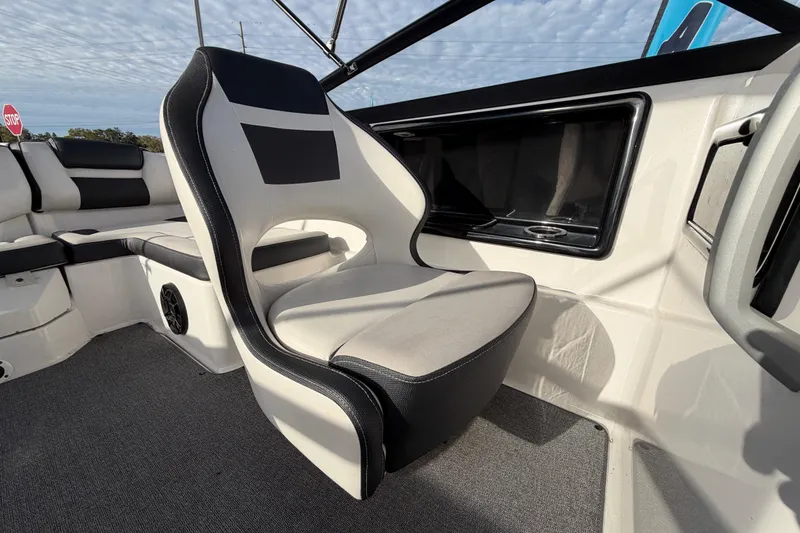 Slide: The Image of 2019 Yamaha Boats SX195 interior with sleek seating and modern design. - 64