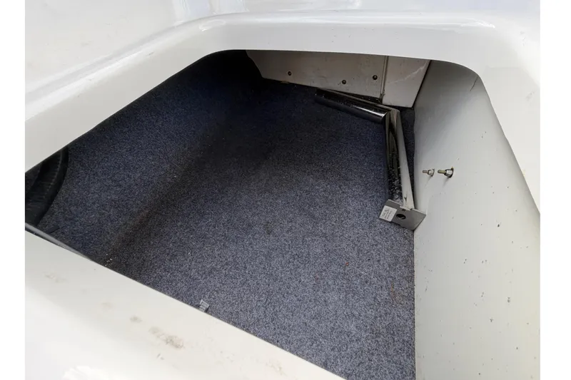 Slide: The Image of 2019 Yamaha Boats SX195 storage compartment with carpeted interior. - 74