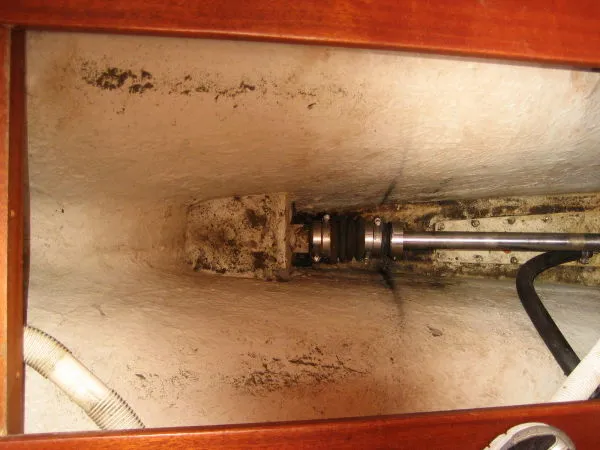 Slide: The Image of Interior view of 1974 Hallberg-Rassy Rasmus 35, showing shaft installation. - 27