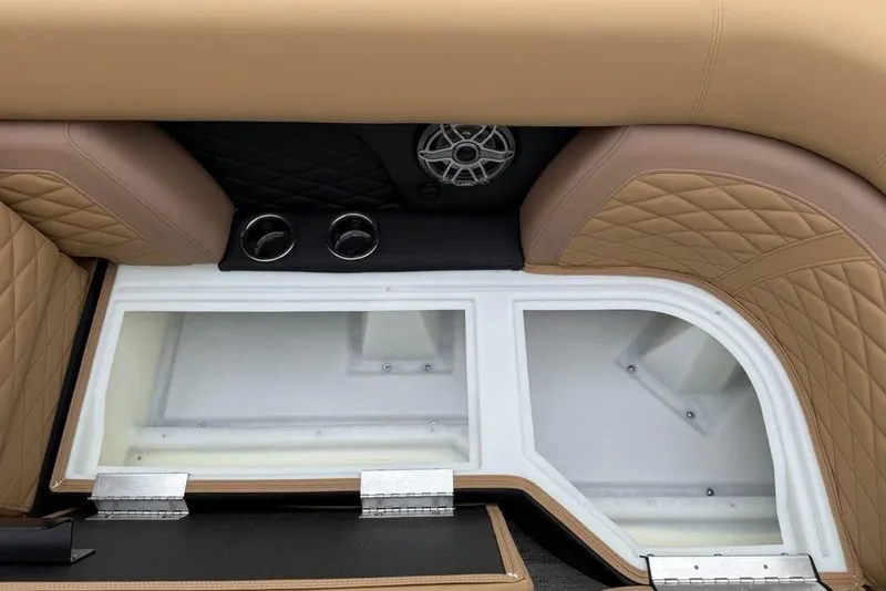 Slide: The Image of Luxurious seating and storage in 2026 Godfrey Monaco 235 SFLC iMPACT boat interior. - 11