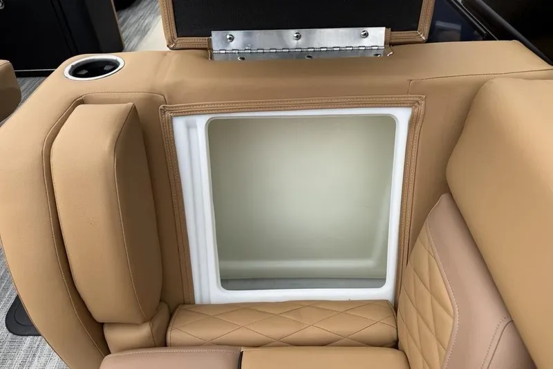 Slide: The Image of Tan leather seating with built-in storage on a 2026 Godfrey Monaco 235 SFLC iMPACT. - 32