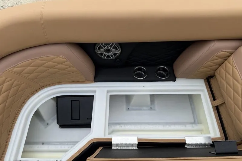 Slide: The Image of Luxurious seating and storage in 2026 Godfrey Monaco 235 SFLC iMPACT boat interior. - 34