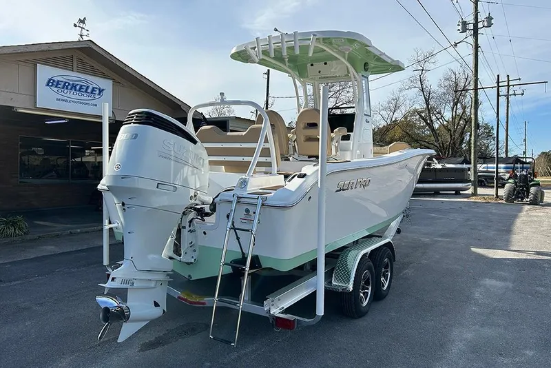 Slide: The Image of 2026 Sea Pro 245FLX Sandbar boat on trailer at Berkeley Outdoors dealership. - 5