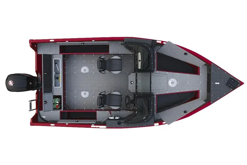 Slide: The Image of Manufacturer Provided Image: Top view of 2026 Lund 1800 Explorer Sport boat with dual seats and motor. - 35