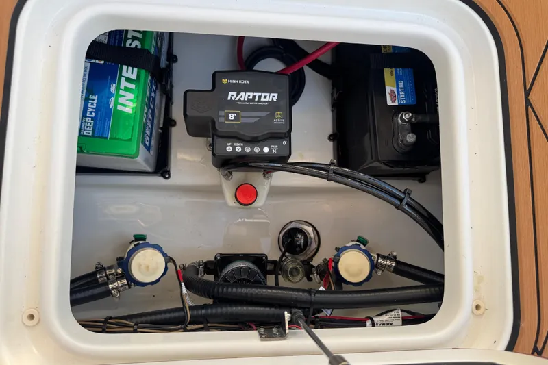 Slide: The Image of SeaStar power assist steering unit on 2024 Sea Pro 202 Center Console boat. - 78
