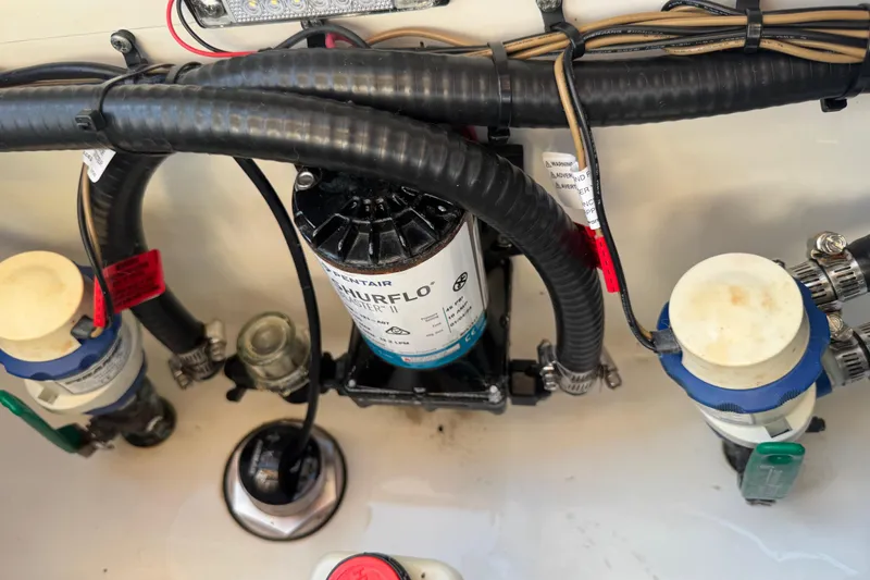 Slide: The Image of 2024 Sea Pro 202 Center Console boat plumbing system with Shurflo pump and wiring. - 87