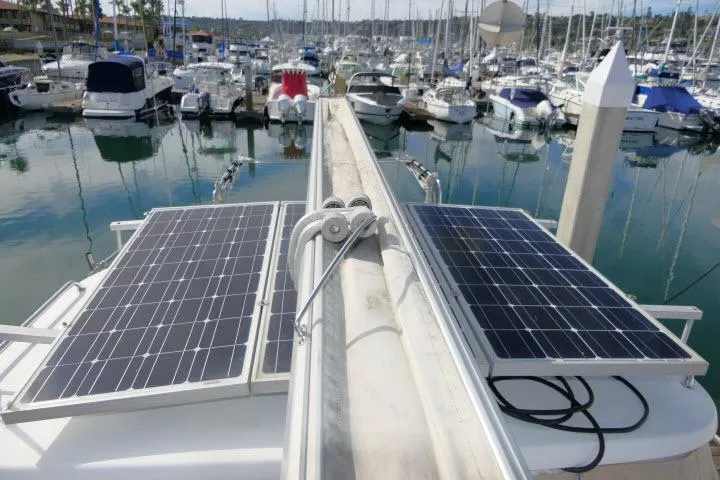 Slide: The Image of Solar panels on a 2008 Catalina 400 MK II yacht in a marina. - 57