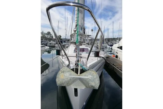 Slide: The Image of 2008 Catalina 400 MK II sailboat docked in marina, front view. - 65