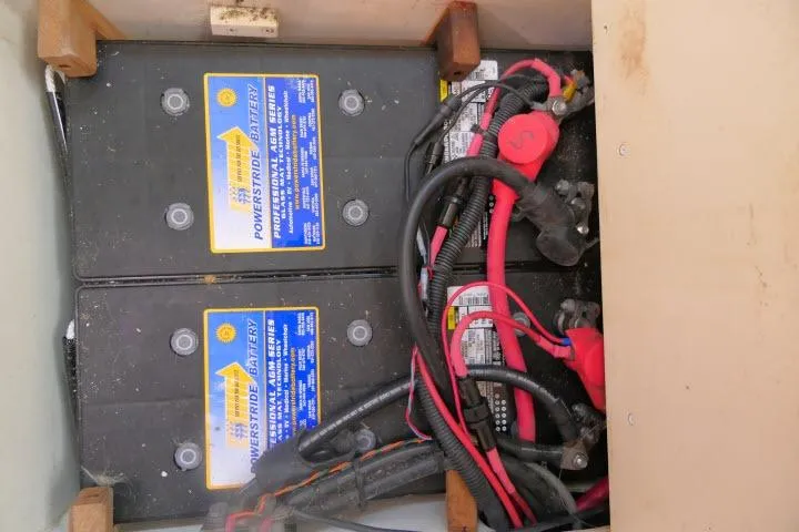 Slide: The Image of Battery compartment of a 2008 Catalina 400 MK II sailboat with Powerstride batteries. - 75