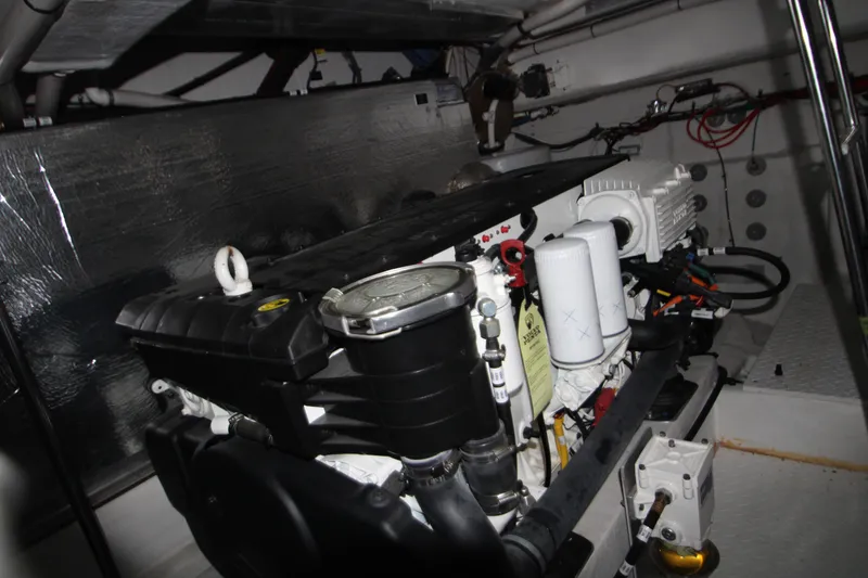 Slide: The Image of Engine room of 2019 Cruisers Yachts 42 Cantius, showcasing mechanical components. - 100