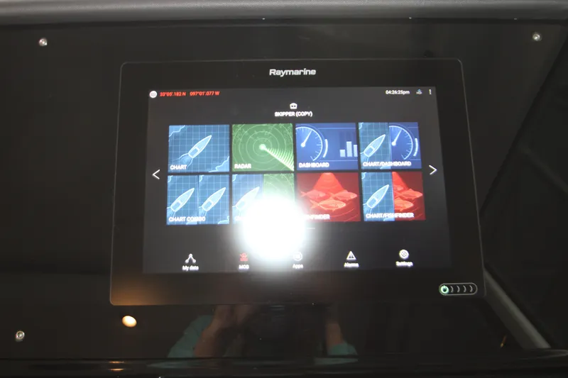 Slide: The Image of Raymarine navigation display on 2019 Cruisers Yachts 42 Cantius, showing charts and radar. - 62