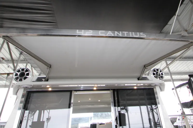 Slide: The Image of 2019 Cruisers Yachts 42 Cantius, rear view with canopy and speakers. - 81