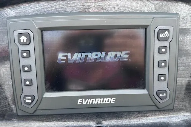 Slide: The Image of Evinrude display screen on 2015 Bennington 2350 QCL boat dashboard. - 17