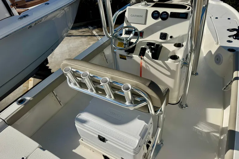 Slide: The Image of 2023 Key West 210 Bay Reef boat interior with Garmin navigation system. - 25