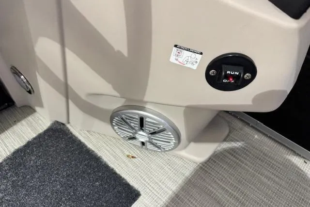 Slide: The Image of Interior of 2026 Princecraft Jazz 190-4S boat showing speaker and control panel. - 5