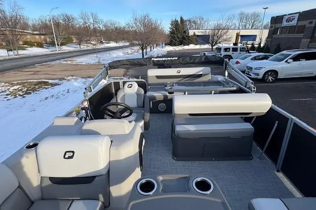 Slide: The Image of 2026 Princecraft Vectra 21 RL pontoon boat with spacious seating and modern design. - 11