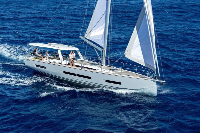 Slide: The Image of Sailing on the ocean, the 2026 Hanse 590 yacht showcases elegance and modern design. - 26