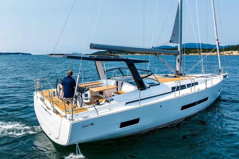 The Image of 2025 Hanse 460 yacht sailing on open water, featuring sleek design and modern amenities. - 0