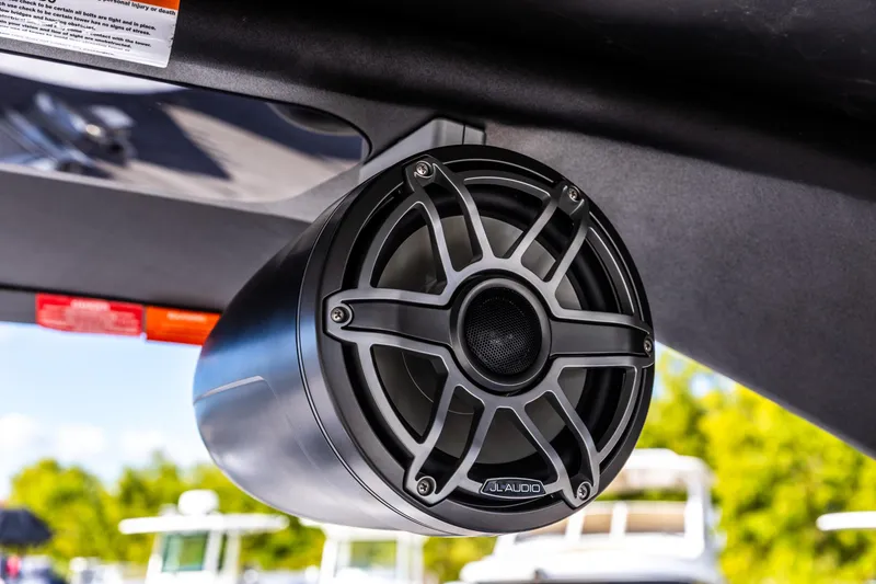 Slide: The Image of Close-up of a JL Audio speaker on a 2026 Viaggio Diamante Q boat. - 11