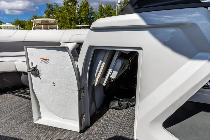 Slide: The Image of Open storage compartment on 2026 Viaggio Diamante Q boat, showcasing interior details. - 12