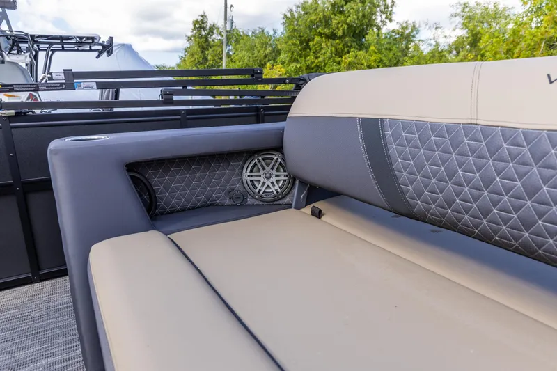 Slide: The Image of Luxurious seating on 2026 Viaggio Lago Z-S boat with integrated speaker system. - 18