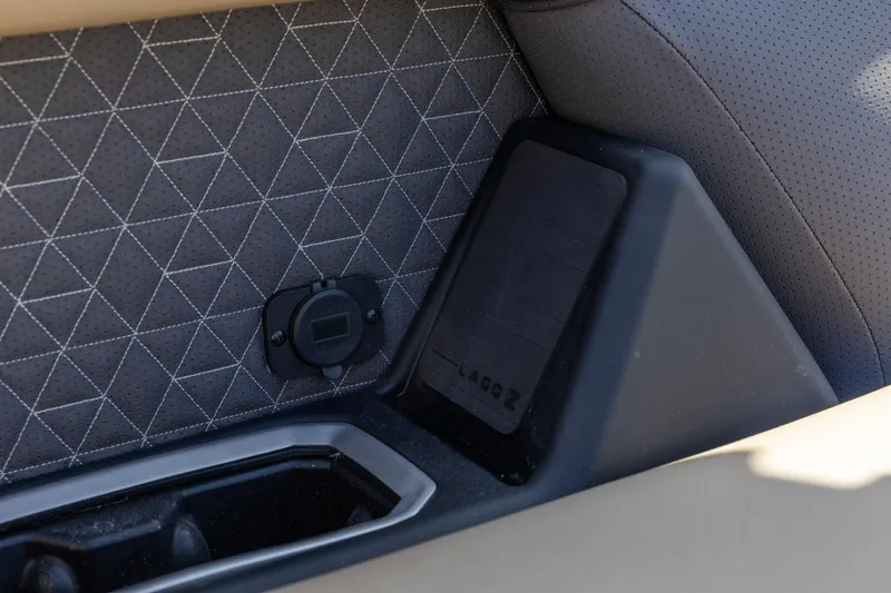 Slide: The Image of 2026 Viaggio Lago Z-S interior detail with geometric stitching and sleek design elements. - 19