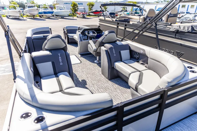 Slide: The Image of Luxurious 2026 Viaggio Lago X-U pontoon boat with spacious seating and modern design. - 2