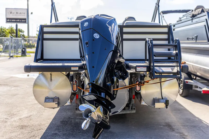 Slide: The Image of Rear view of 2026 Viaggio Lago X-U boat with outboard motor and ladder. - 5