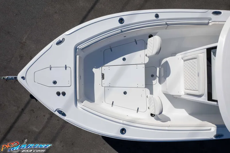 Slide: The Image of Overhead view of 2026 Sea Hunt Ultra 265 SE boat's bow seating area. - 13