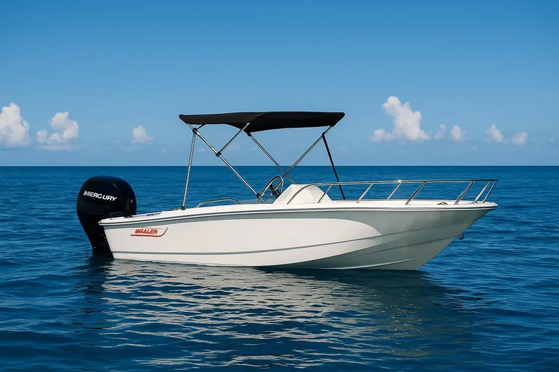 The Image of 2026 Boston Whaler 160 Super Sport boat on calm ocean waters. - 1