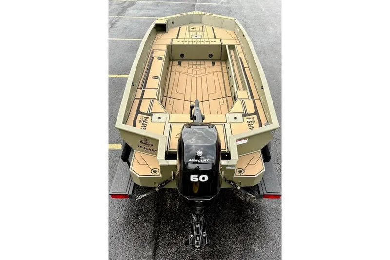 Slide: The Image of 2026 Tracker Grizzly 1756 T Marsh boat with Mercury 60 engine, top view. - 5