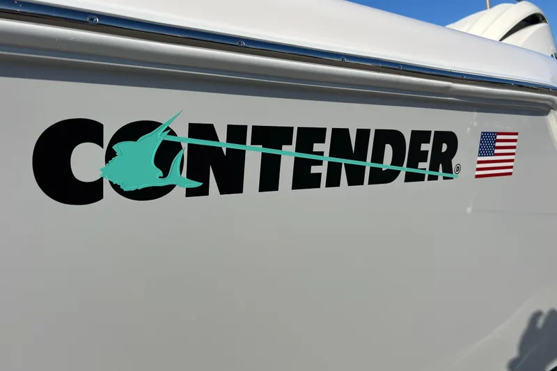 Slide: The Image of 2026 Contender 28 Tournament boat logo with American flag detail. - 6