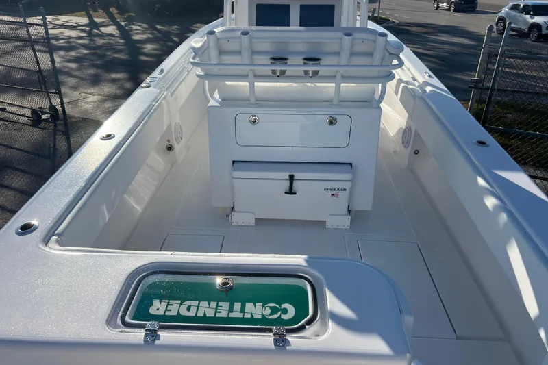 Slide: The Image of 2026 Contender 28 Tournament boat interior with storage and seating. - 9