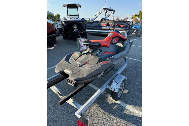 Slide: The Image of 2021 Sea-Doo Spark Trixx 2up on trailer in parking lot, ready for adventure. - 8