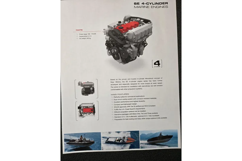 Slide: The Image of SE 4-cylinder marine engine brochure with specifications and features for Whiticar 24, 1964 model. - 37