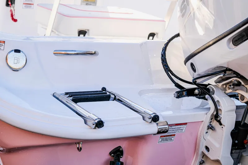 Slide: The Image of 2026 ALK2 Powerboats 18 CRS with outboard motor and swim ladder. - 15