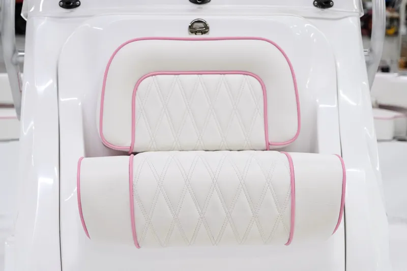 Slide: The Image of White and pink cushioned seat on 2026 ALK2 Powerboats 18 CRS. - 8