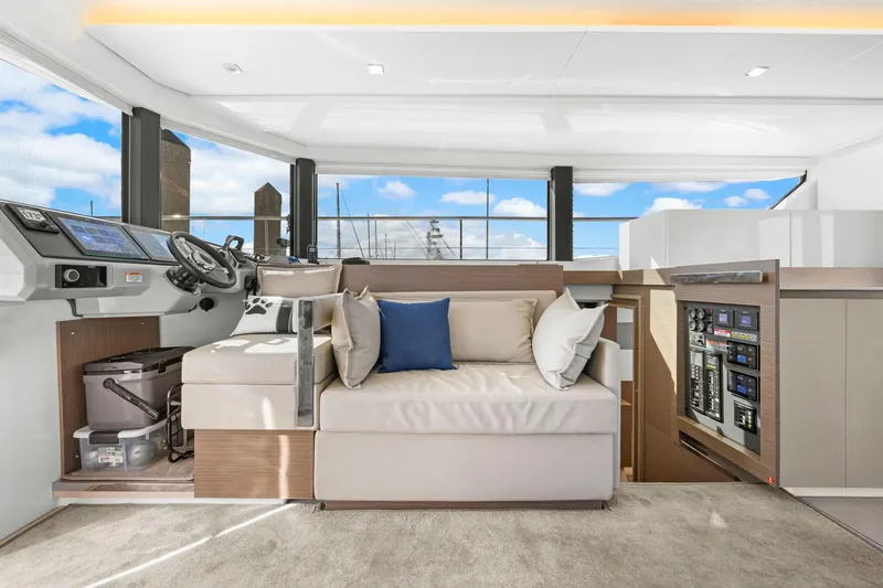 Slide: The Image of Luxurious interior of 2024 Leopard 46 Powercat with modern helm and comfortable seating. - 46