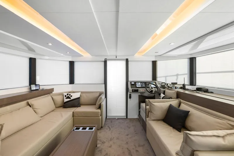 Slide: The Image of Luxurious interior of 2024 Leopard 46 Powercat yacht with modern seating and helm station. - 49