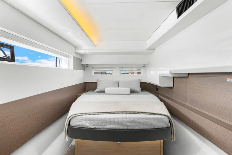 Slide: The Image of Luxurious cabin interior of 2024 Leopard 46 Powercat with modern design and comfortable bedding. - 55