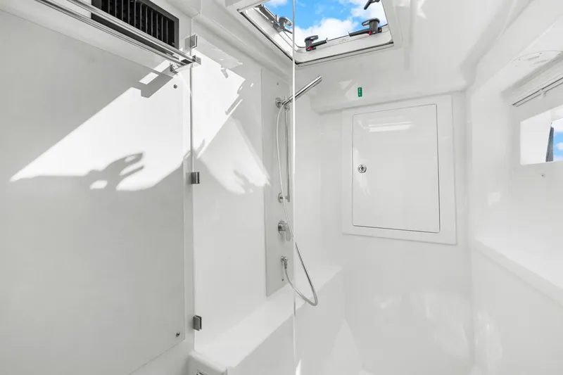 Slide: The Image of Modern bathroom interior of 2024 Leopard 46 Powercat yacht with skylight and shower. - 60