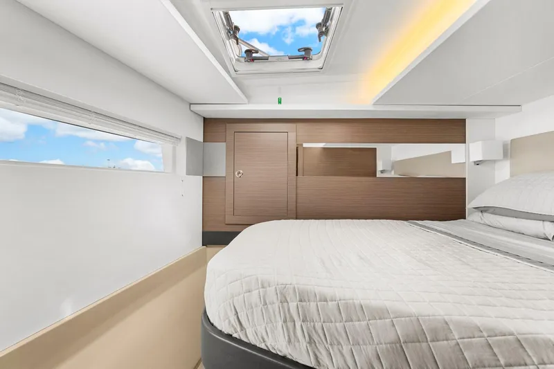 Slide: The Image of 2024 Leopard 46 Powercat cabin interior with modern design and skylight. - 64