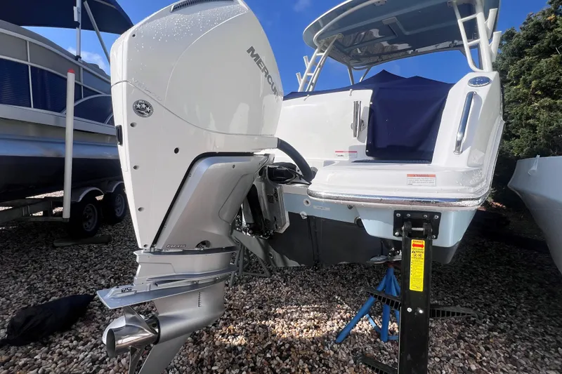 Slide: The Image of 2020 Boston Whaler 230 Vantage with Mercury outboard engine on display. - 8