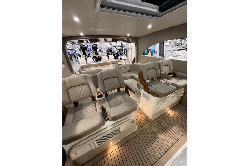 Slide: The Image of Luxurious interior of 2026 Front Runner 43 HTX Catamaran with plush seating. - 17