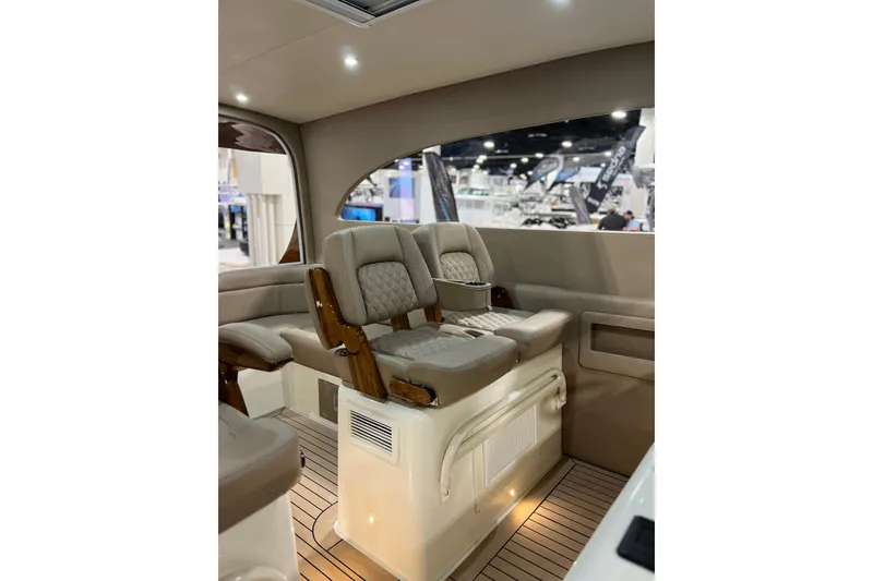 Slide: The Image of Luxurious interior seating of 2026 Front Runner 43 HTX Catamaran, showcasing elegant design and comfort. - 18