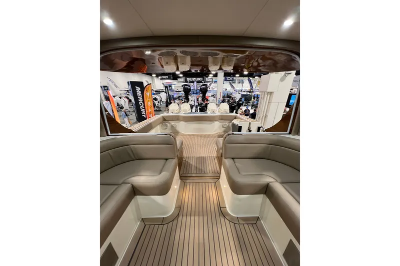 Slide: The Image of Luxurious interior of 2026 Front Runner 43 HTX Catamaran at a boat show. - 4