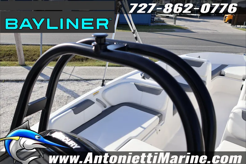 Slide: The Image of 2025 Bayliner Element E18 boat interior with seating, displayed by Antonietti Marine. - 22