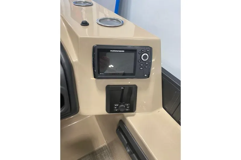 Slide: The Image of Control panel of 2026 Bentley Pontoons Legacy 223 Navigator with Humminbird display. - 10