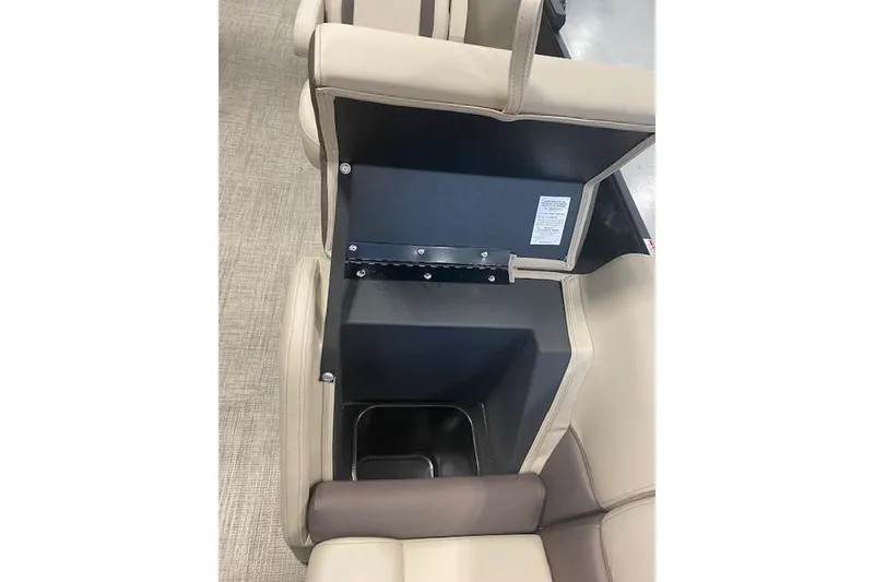 Slide: The Image of 2026 Bentley Pontoons Legacy 223 Navigator seat storage compartment open. - 15